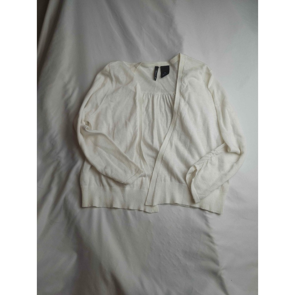 New Directions Petite White Open Front Cardigan Ramie Cotton Blend PS